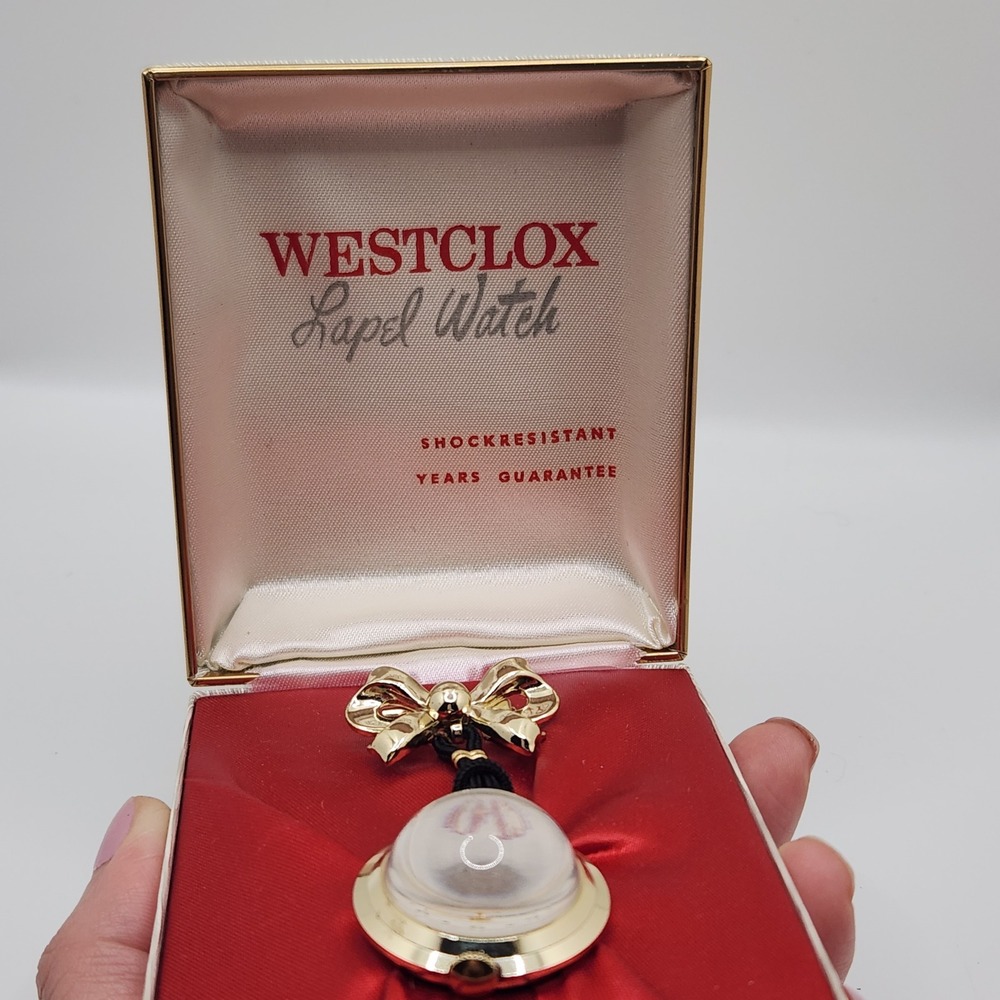 Vintage Westclox Lapel Watch Bow Pin Pocket‎ Pendant Necklace Purse Boxed READ - Picture 6 of 8